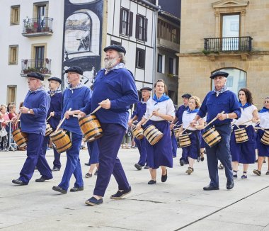 Citizens drumming in Tamborrada of San Sebastian. Basque Country, Spain. clipart