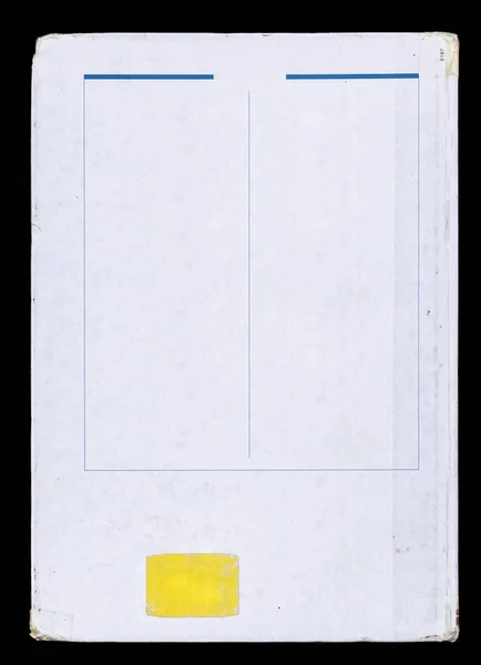 Cubierta posterior de un libro con una etiqueta en blanco amarillo . — Foto de Stock