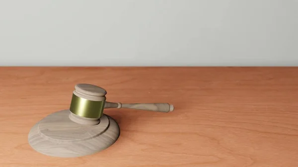 3D Illustration des Richtergabel auf Holztisch — Stockbild Illustration Des Richtergabel Auf Holztisch — Stockfoto