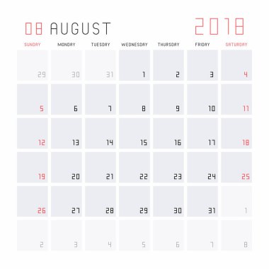 Takvim Ağustos 2018