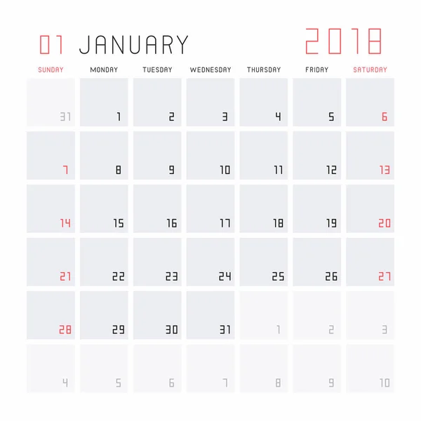 Kalender januari 2018 — Stockvector