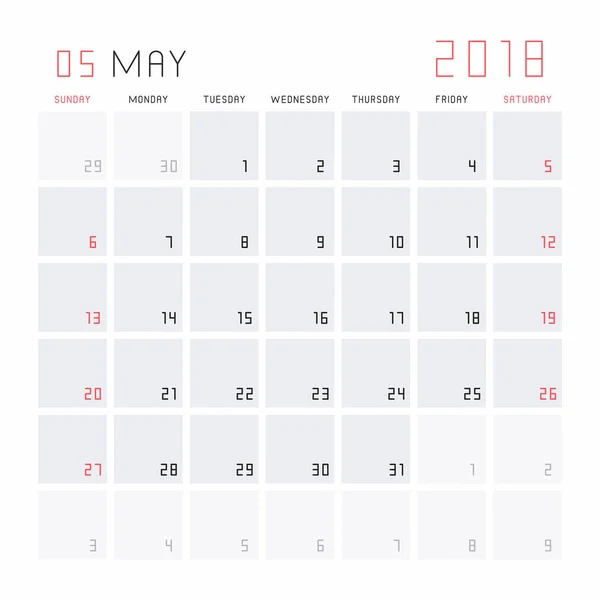 Agenda mei 2018 — Stockvector