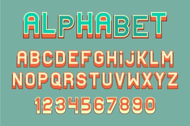 Vektör retro renkli yazı tipi ve alfabe