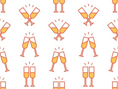 Şampanya bardaklarıyla kusursuz desen. Beyaz arkaplanda izole