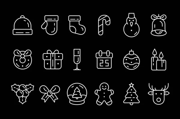 Reihe Von Weihnachtssymbolen Isoliert Auf Schwarzem Hintergrund — Stockvektor