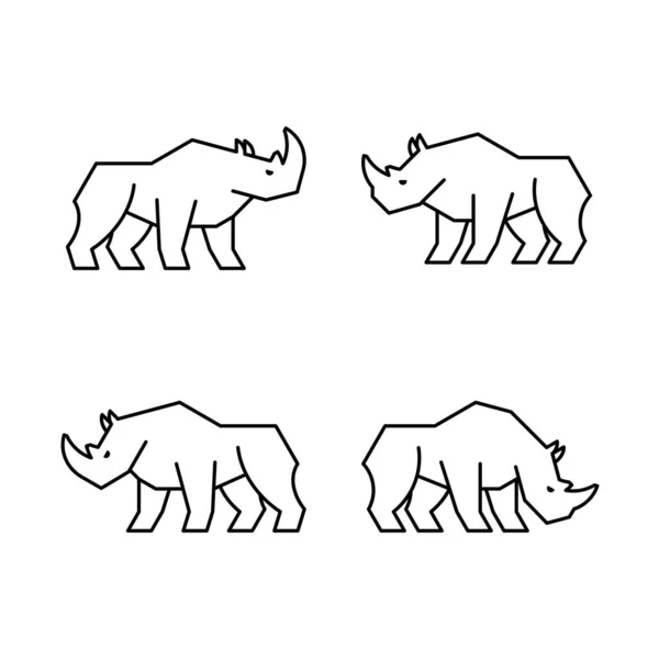Набор Иконок Линии Носорога Дизайн Икон Шаблоны — стоковый вектор
