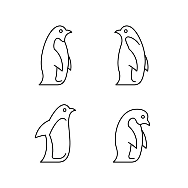 Conjunto Iconos Línea Pingüinos Diseño Iconos Elementos Plantilla — Archivo Imágenes Vectoriales
