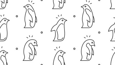 Penguenler ile Dikişsiz Desen. beyaz arka plan üzerinde izole