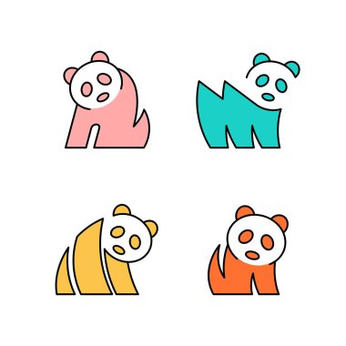 Renkli Pandas simgelerinin doğrusal kümesi. Simge tasarımı. Şablon ögeleri