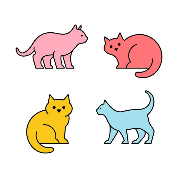 Lineáris Készlet Színes Macskák Ikonok Ikontervezés Sablonelemek — Stock Vector