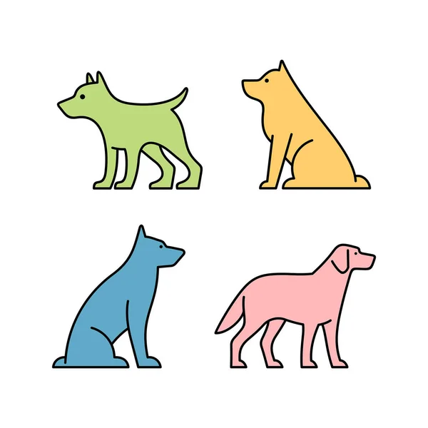 Conjunto Lineal Iconos Perros Colores Diseño Iconos Elementos Plantilla — Vector de stock