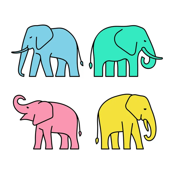 Linear Set Colored Elephants Icons Icon Design Template Elements — Stock Vector