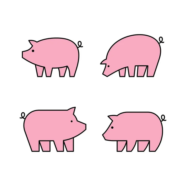 Lineares Set Farbiger Schweine Symbole Symboldesign Vorlagenelemente — Stockvektor