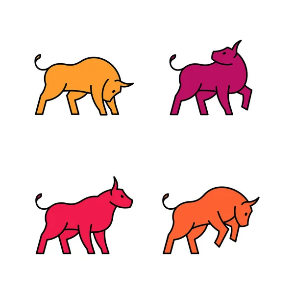 Γραμμικό Σύνολο Χρωματισμένων Εικόνων Bulls Σχεδιασμός Εικονιδίων Στοιχεία Προτύπου — Διανυσματικό Αρχείο