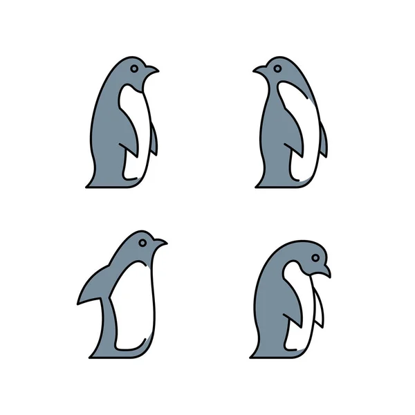 Conjunto Lineal Iconos Pingüinos Colores Diseño Iconos Elementos Plantilla — Archivo Imágenes Vectoriales