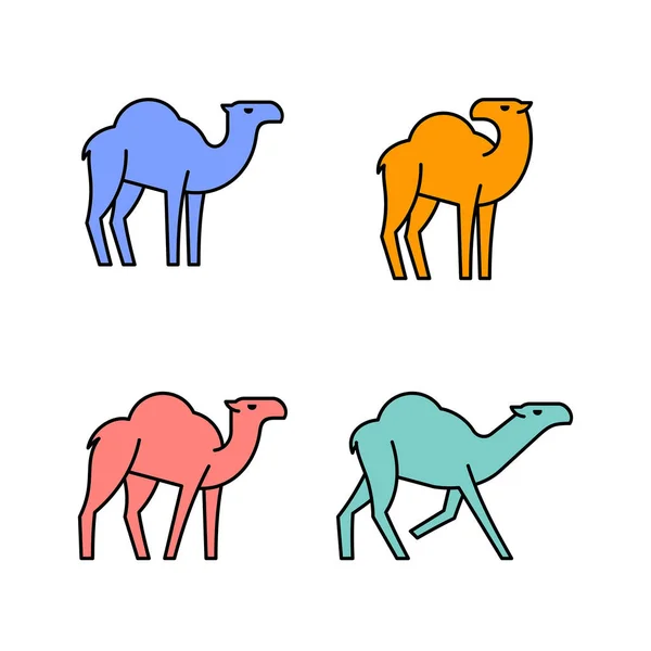 Conjunto Linear Ícones Camelos Coloridos Design Ícones Elementos Modelo —  Vetores de Stock