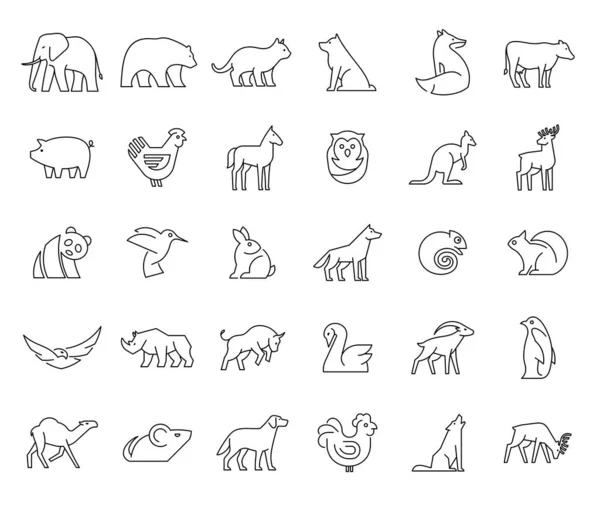 Linear Collection Animal Icons Animal Icons Set Isolated White Background — Stock Vector