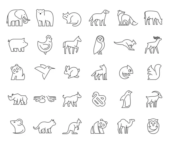 Лінійна Колекція Значків Тварин Набір Значків Тварин Ізольовані Білому Тлі — стоковий вектор