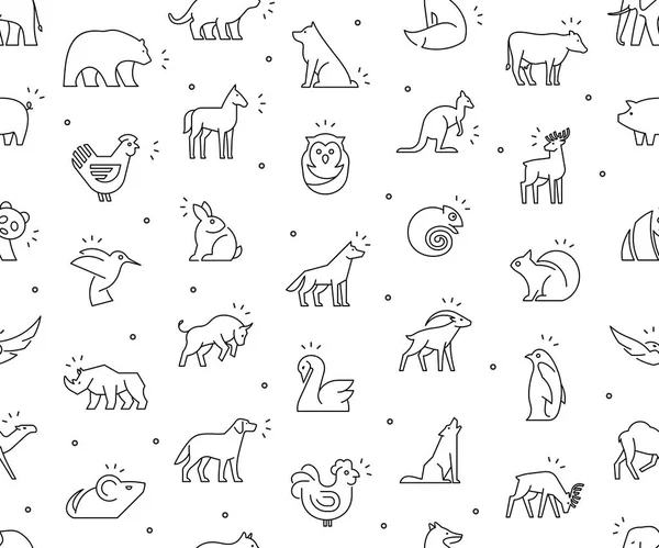 Seamless Pattern Animals Icons Animal Icons Set Isolated White Background — Stock Vector