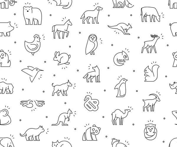 Patrón Sin Costuras Con Iconos Animales Conjunto Iconos Animales Aislado — Vector de stock