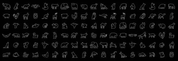 Collection Linéaire Icônes Animales Ensemble Icônes Animales Isolé Sur Fond — Image vectorielle