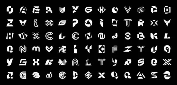 Abstrakta Logotyper Samling Med Bokstäver Isolerad Svart Bakgrund — Stock vektor