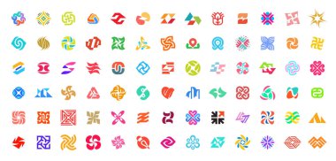 Soyut logolar koleksiyonu. Geometrik soyut logolar. Beyaz arka planda yalıtılmış