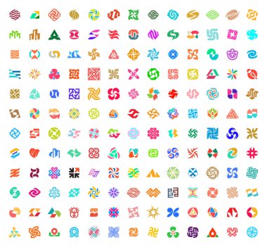 Soyut logolar koleksiyonu. Geometrik soyut logolar. Beyaz arka planda yalıtılmış