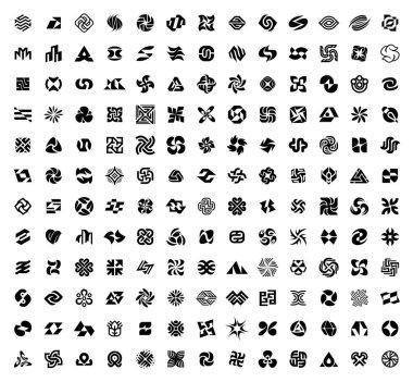 Soyut logolar koleksiyonu. Geometrik soyut logolar. Beyaz arka planda yalıtılmış