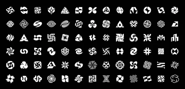 抽象的なロゴコレクション 幾何学的抽象ロゴ 黒の背景に分離 — ストックベクタ