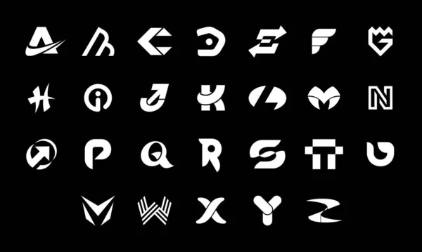 字母A到Z标识的集合 几何抽象标识 摘要字体和字母表 被隔离在黑人背景下 — 图库矢量图片