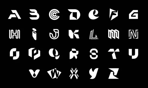字母A到Z标识的集合 几何抽象标识 摘要字体和字母表 被隔离在黑人背景下 — 图库矢量图片