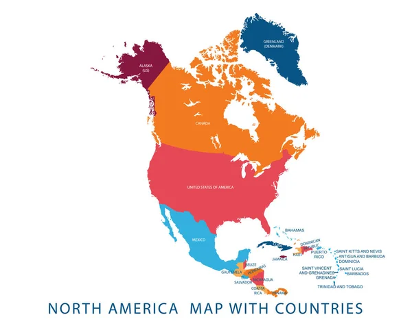 ウェブサイト テンプレート パンフレット チラシ チラシ バナー プレゼンテーション プロジェクトのための国の名前と国境と大陸北アメリカマップのベクトルイラストデザイン — ストックベクタ