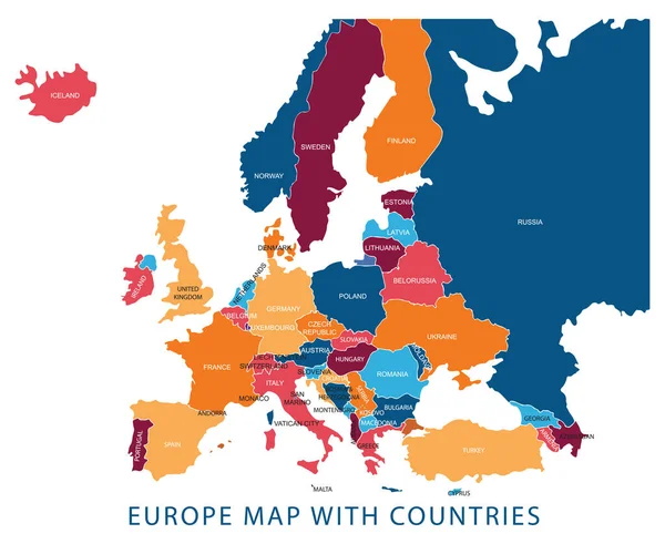 Progetto Illustrazione Vettoriale Della Mappa Europa Continentale Con Nome Confine — Vettoriale Stock