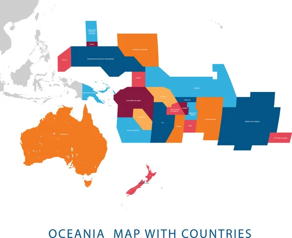 Vektor Illustration Design Von Kontinent Ozeanien Karte Mit Ländernamen Und — Stockvektor