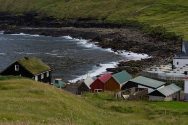 Faroe Adaları Islads adada Eysturoy köyünde Gjogv
