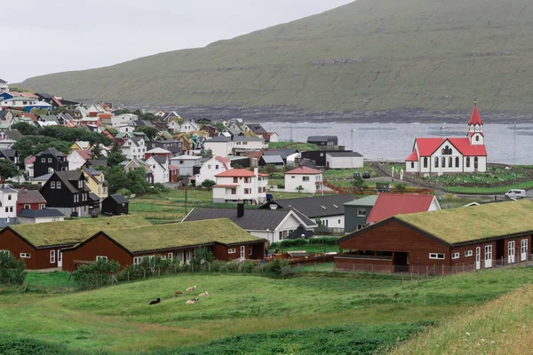 Sorvagur, Faroe Adaları Vagar adada evlerde Stok Fotoğraf