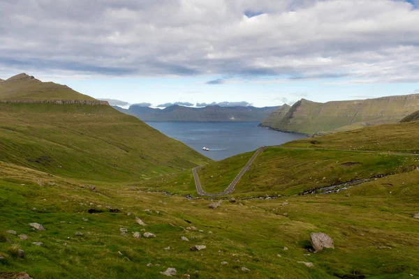 Funningsfjord, Gjogv için panoramik yol - Stok İmaj