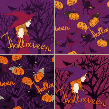 dizi iki Dikişsiz desen ve Cadılar Bayramı için iki kart