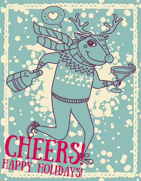 Kerst herten drinken van alcohol — Stockvector