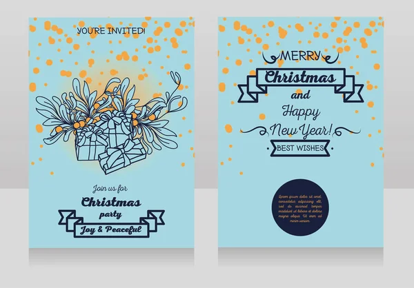 Cartes de vœux avec cadeaux de Noël et gui — Image vectorielle