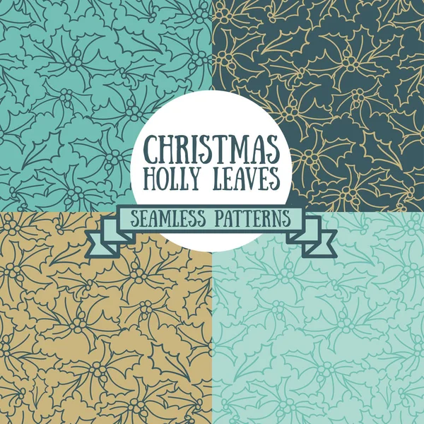 Uppsättning av fyra jul holly sömlösa texturer — Stock vektor