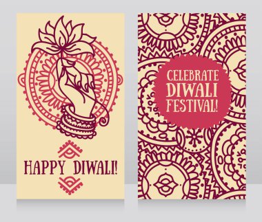 Hint Tanrı'nın el ve lotus ile diwali Festivali için güzel tebrik kartları