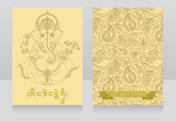 Due carte con Lord Ganesha seduto e ornamento paisley — Vettoriale Stock