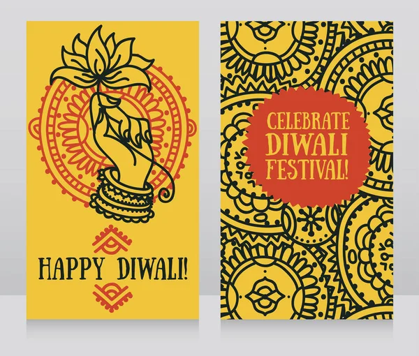 Krásné blahopřání pro diwali festival s indickou Boží ruka a lotus — Stockový vektor