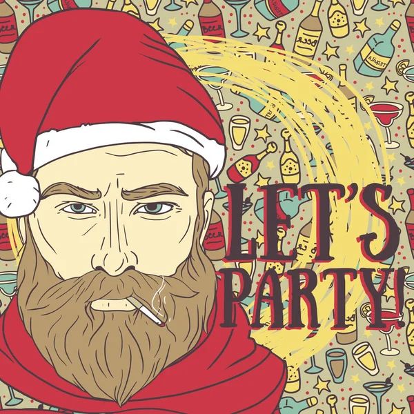 Party plakat z zły wzór santa i alkoholu — Wektor stockowy