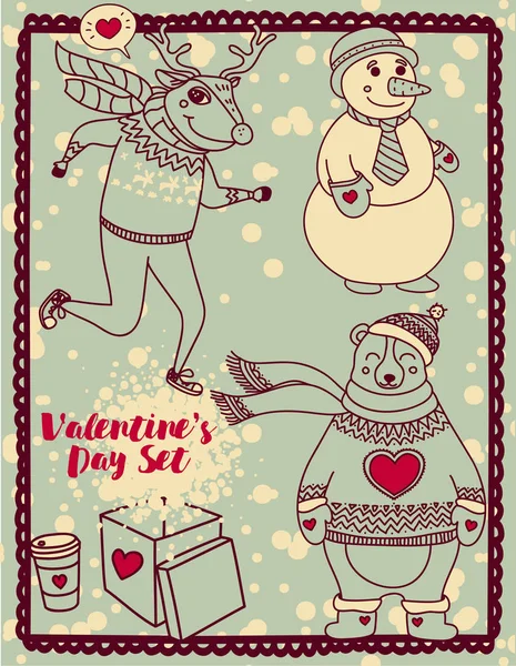 Reihe von niedlichen Illustrationen zum Valentinstag — Stockvektor