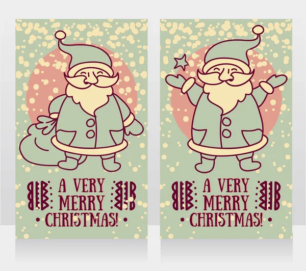 Cartes de vœux pour Noël avec le mignon Père Noël heureux — Image vectorielle