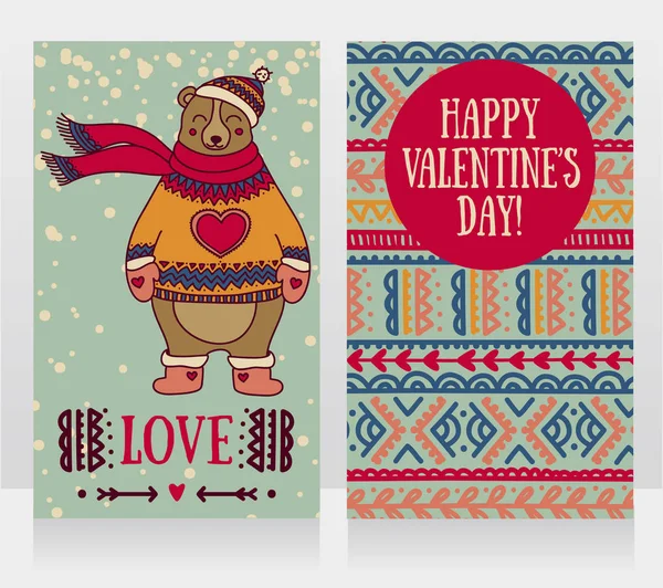 Sevgililer günü ayı gülümseyen iki şirin kart — Stok Vektör
