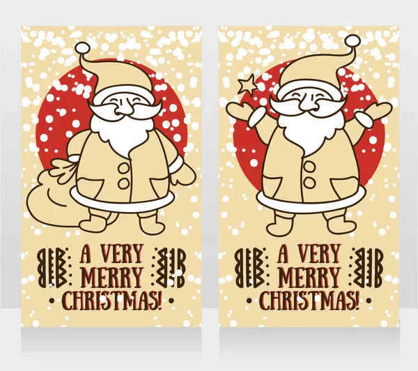 Grußkarten zu Weihnachten mit süßen, glücklichen Weihnachtsmännern — Stockvektor
